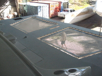 Trampolines partially lashed on.