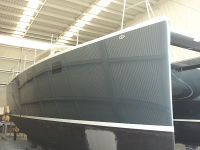 Starboard hull with boot stripe on.