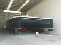 Forward view of hulls with boot stripe.